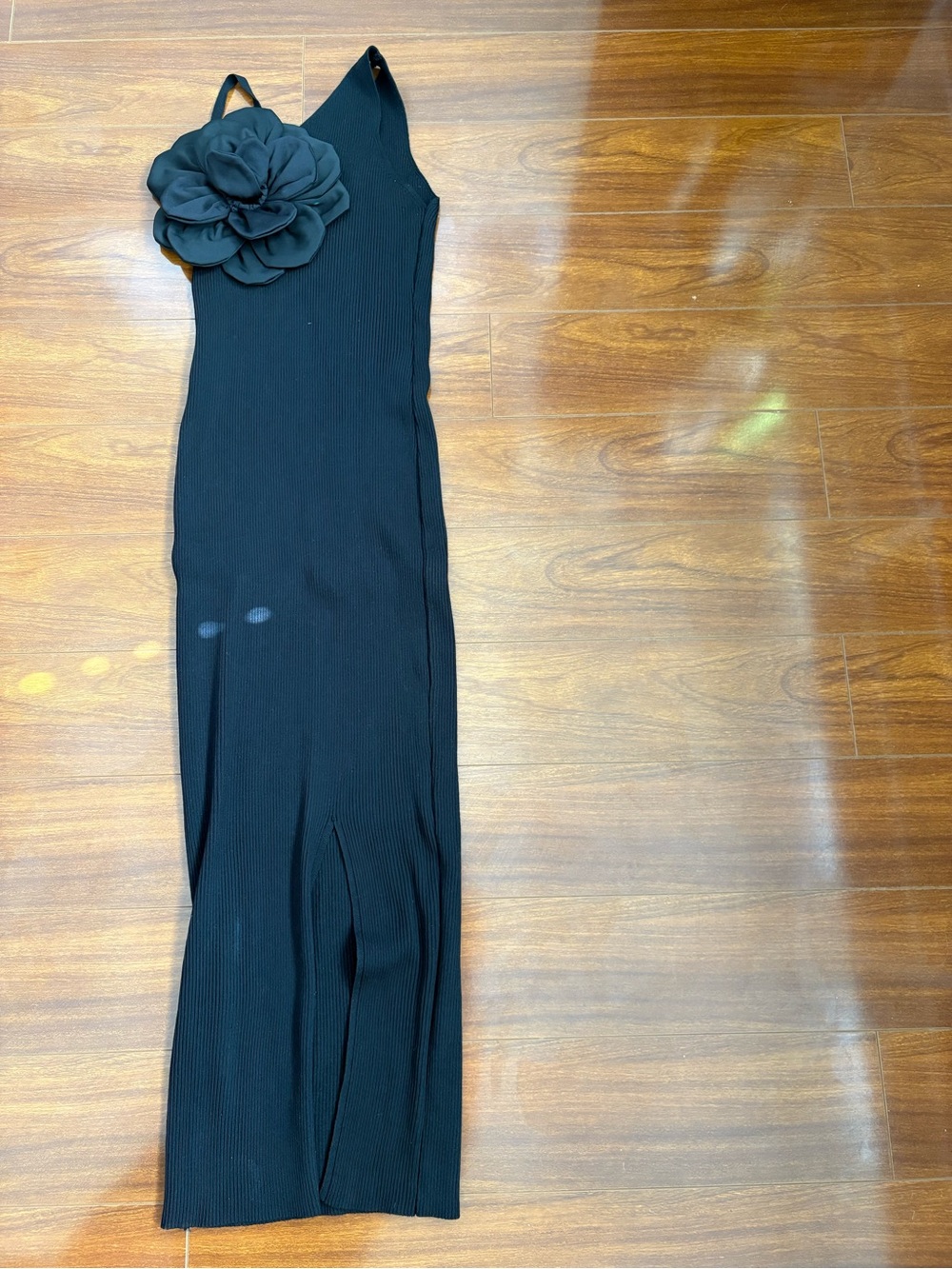 Black One-Shoulder Maxi Jumpsuit with Floral Accent